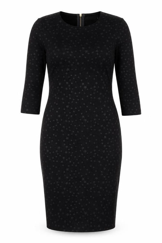 Drole de copine Womens Black Geometric Cotton Blend Pencil Dress Size M Round Neck Zip - Star Print