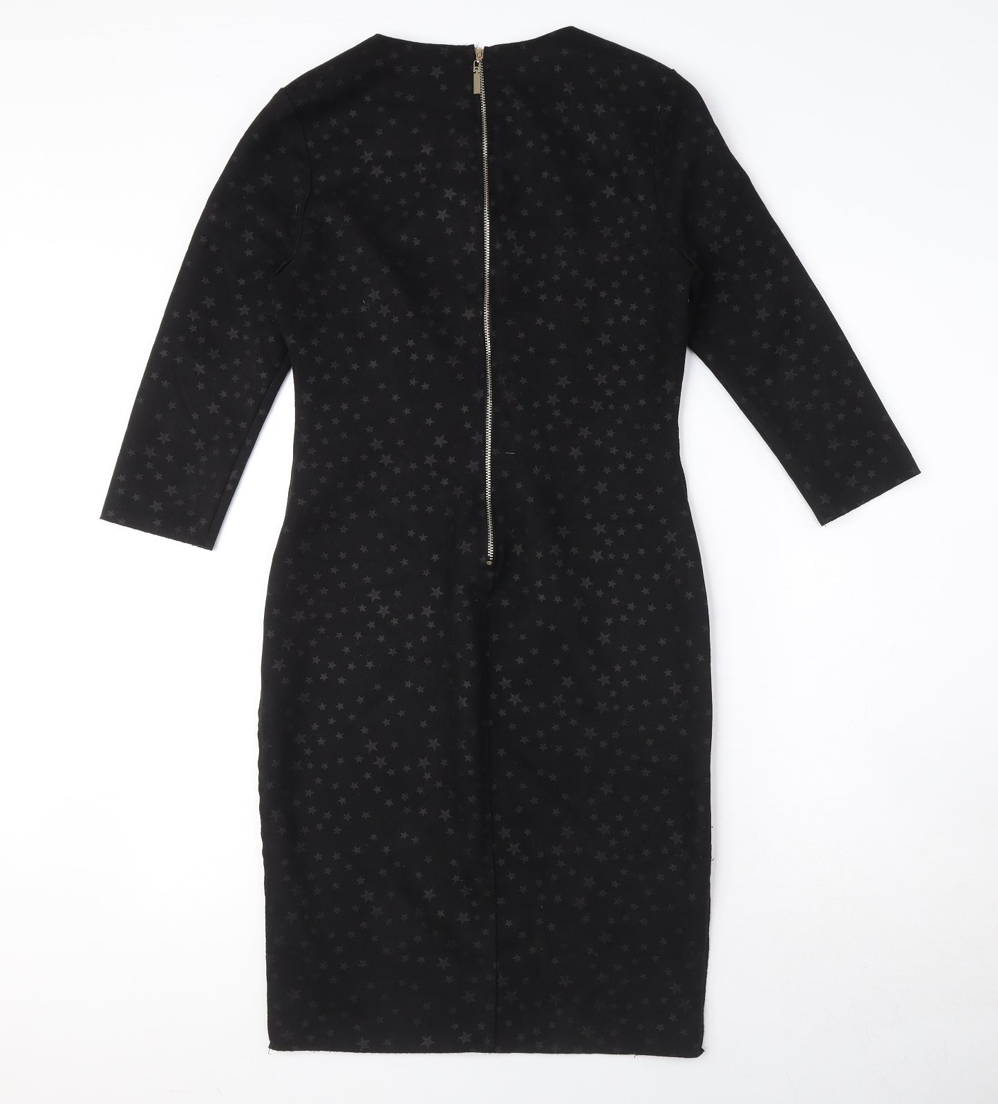 Drole de copine Womens Black Geometric Cotton Blend Pencil Dress Size M Round Neck Zip - Star Print