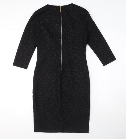Drole de copine Womens Black Geometric Cotton Blend Pencil Dress Size M Round Neck Zip - Star Print