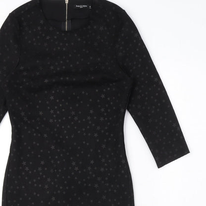 Drole de copine Womens Black Geometric Cotton Blend Pencil Dress Size M Round Neck Zip - Star Print