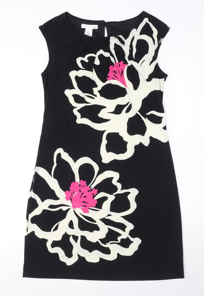 London Times Womens Black Floral Polyester Shift Size 6 Round Neck Pullover