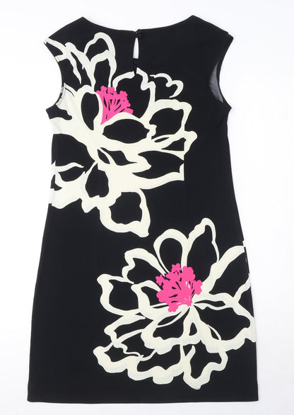 London Times Womens Black Floral Polyester Shift Size 6 Round Neck Pullover