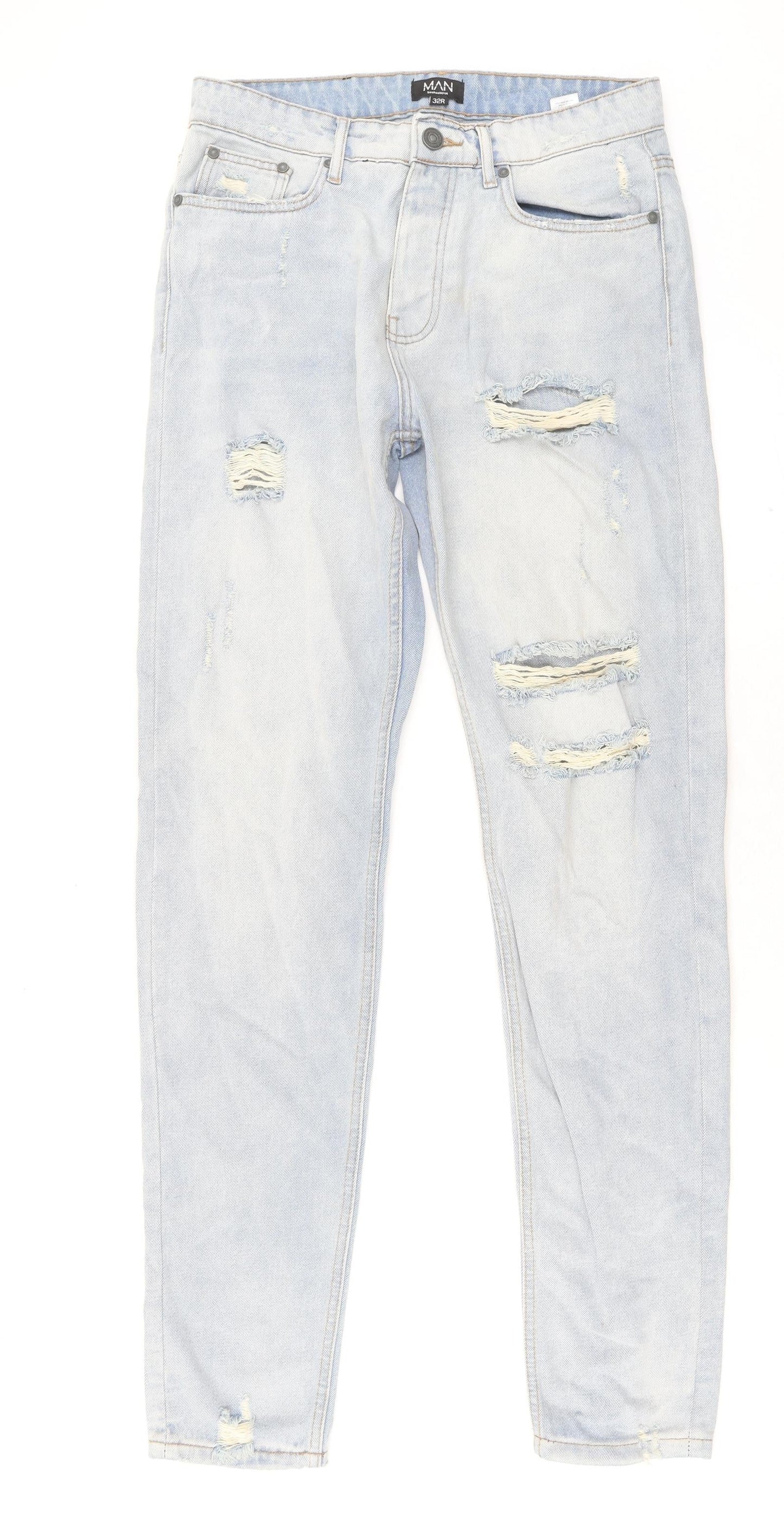 Boohoo Mens Blue Cotton Skinny Jeans Size 32 in L35 in Regular Button