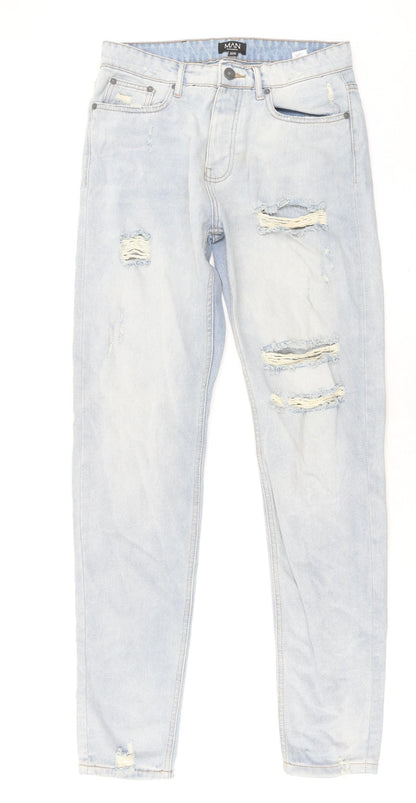 Boohoo Mens Blue Cotton Skinny Jeans Size 32 in L35 in Regular Button