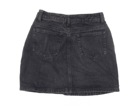 PRETTYLITTLETHING Womens Black Cotton Mini Skirt Size 6 Zip
