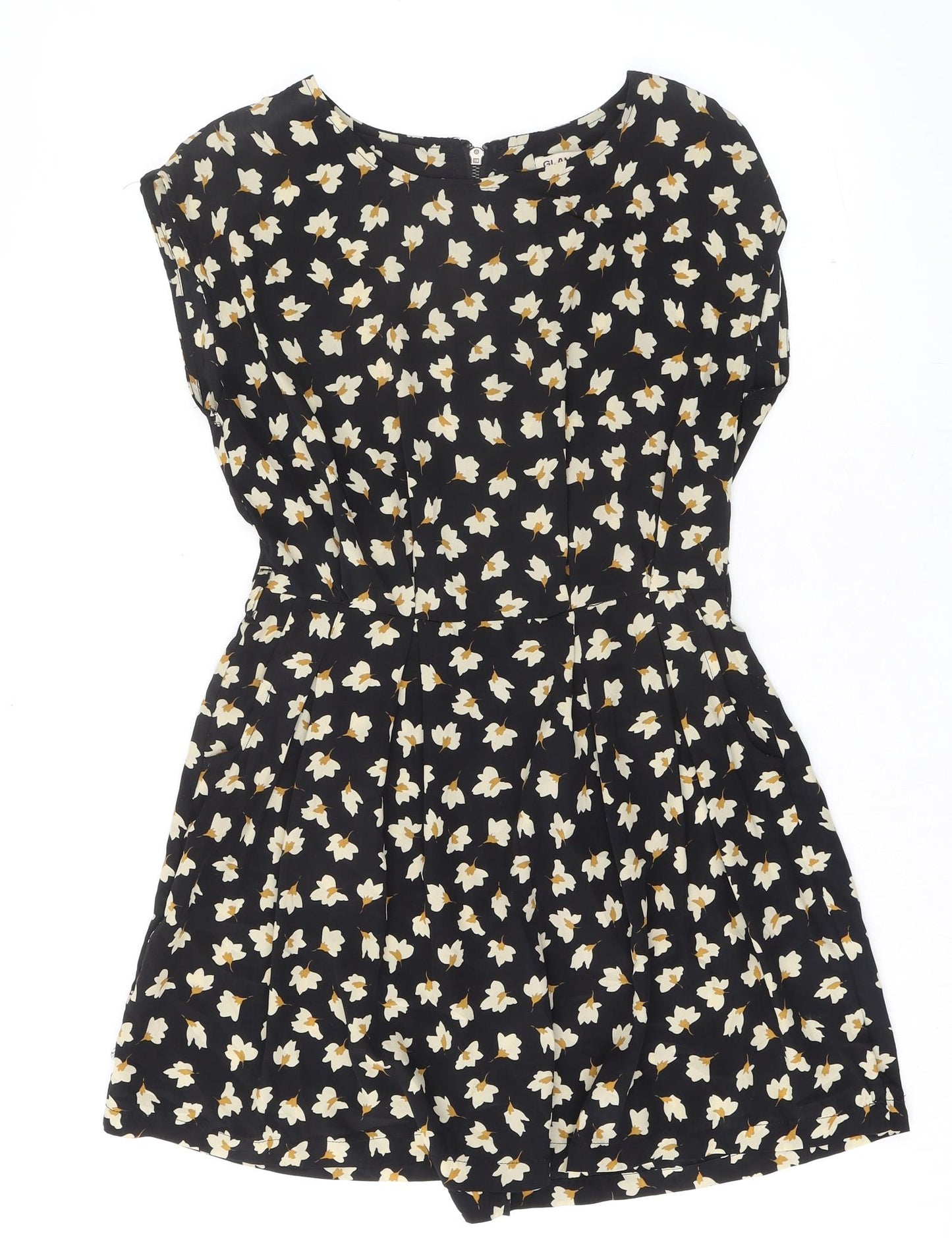 Glamorous Womens Black Floral Polyester Playsuit One-Piece Size 6 Zip