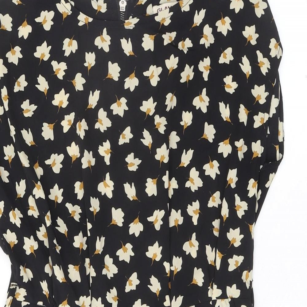 Glamorous Womens Black Floral Polyester Playsuit One-Piece Size 6 Zip