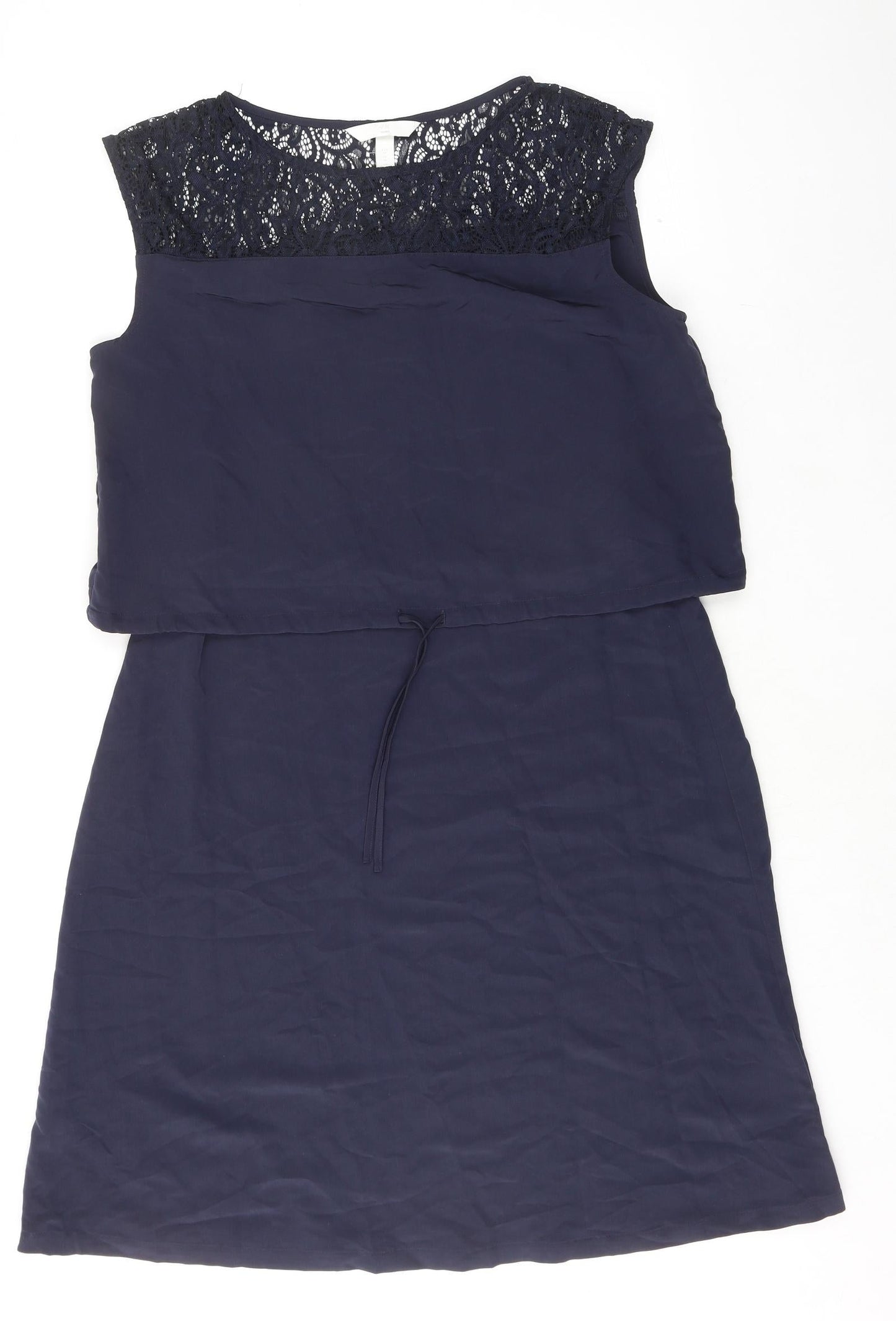 H&M Womens Blue Polyester A-Line Size M Boat Neck Pullover - Lace Detail