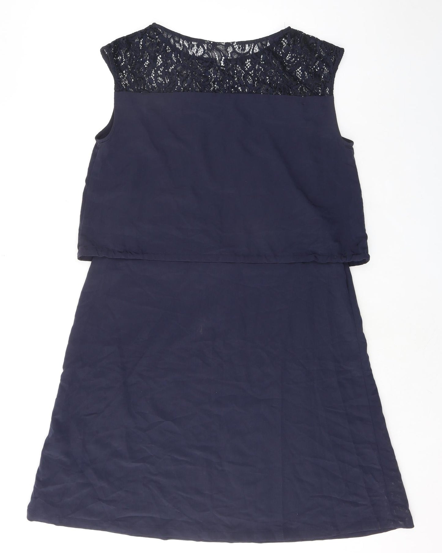 H&M Womens Blue Polyester A-Line Size M Boat Neck Pullover - Lace Detail