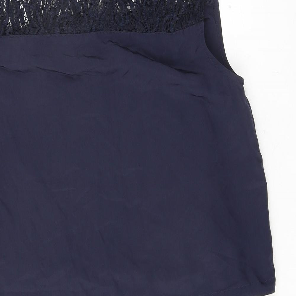 H&M Womens Blue Polyester A-Line Size M Boat Neck Pullover - Lace Detail