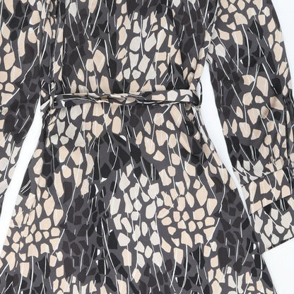 H&M Womens Grey Geometric Polyester A-Line Size 8 V-Neck Zip