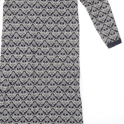 Monsoon Womens Blue Geometric 100% Cotton Sheath Size S Boat Neck Pullover