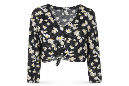 Womens UK Size 8 Divided by H&M Black Cropped Button-Up