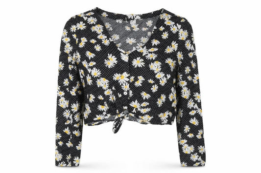 Womens UK Size 8 Divided by H&M Black Cropped Button-Up