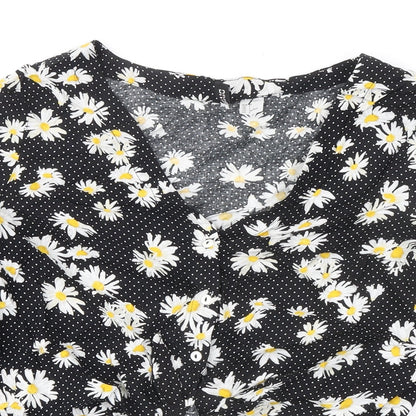 Divided by H&M Womens Black Polka Dot Viscose Cropped Button-Up Size 8 V-Neck - Knot Front