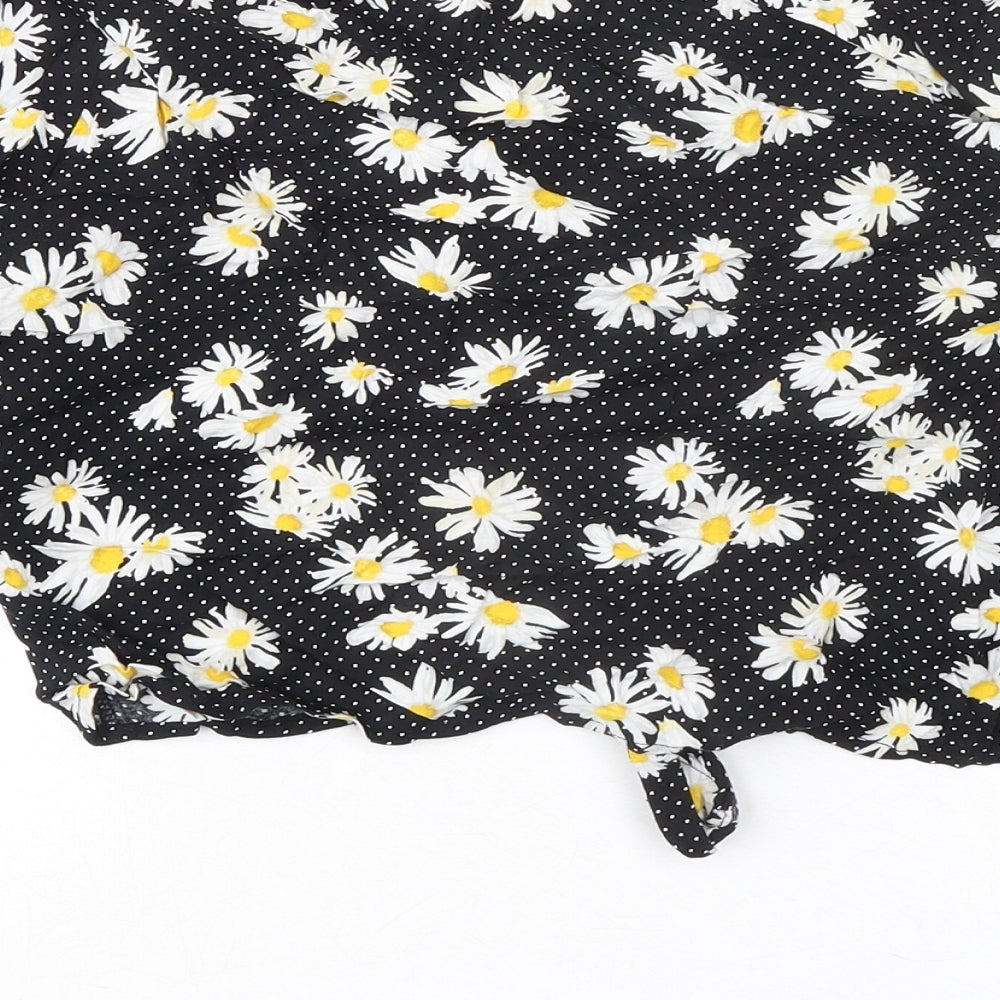 Divided by H&M Womens Black Polka Dot Viscose Cropped Button-Up Size 8 V-Neck - Knot Front