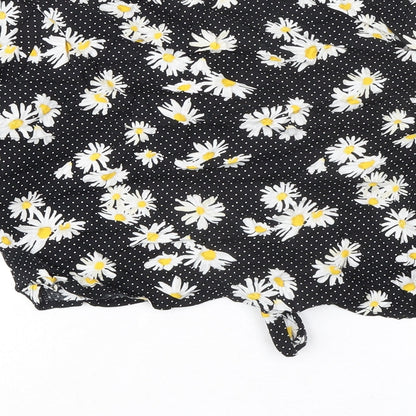 Divided by H&M Womens Black Polka Dot Viscose Cropped Button-Up Size 8 V-Neck - Knot Front