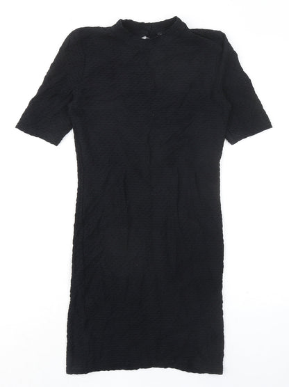 Topshop Womens Black Cotton Shift Size 12 Mock Neck Button