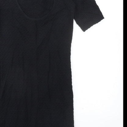 Topshop Womens Black Cotton Shift Size 12 Mock Neck Button