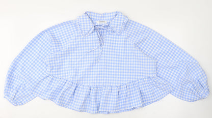 Glamorous Womens Blue Check Polyester Basic Blouse Size 10 Collared