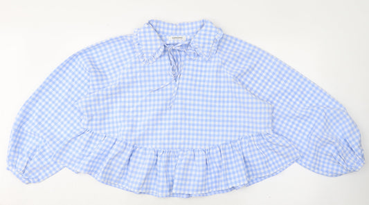 Glamorous Womens Blue Check Polyester Basic Blouse Size 10 Collared
