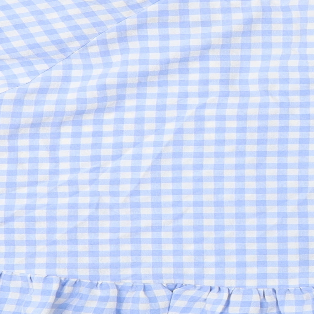 Glamorous Womens Blue Check Polyester Basic Blouse Size 10 Collared