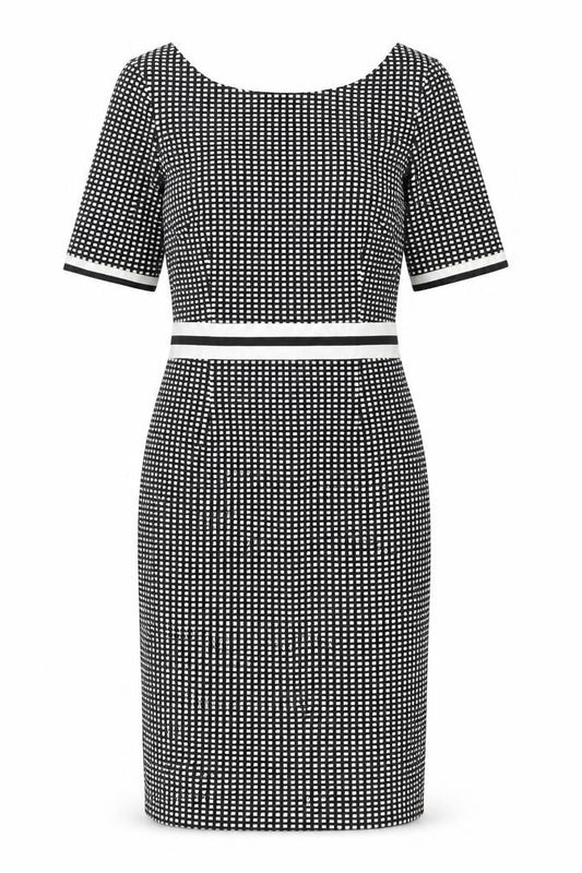 NEXT Womens Black Geometric Polyester Shift Size 8 Round Neck Zip