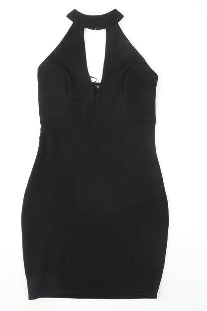 Miss Selfridge Womens Black Polyester Bodycon Size 8 Halter Pullover