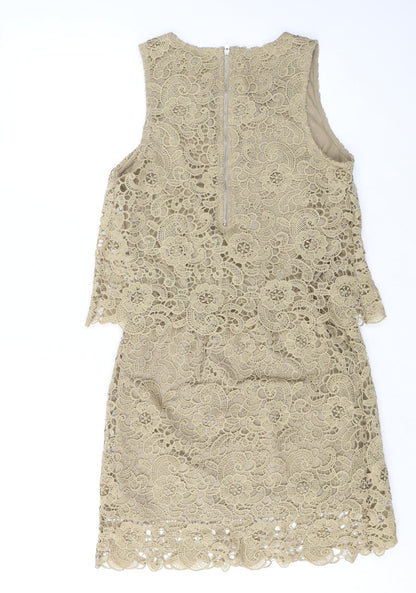 Rebellion Womens Beige Floral Polyester Shift Size M Round Neck Zip