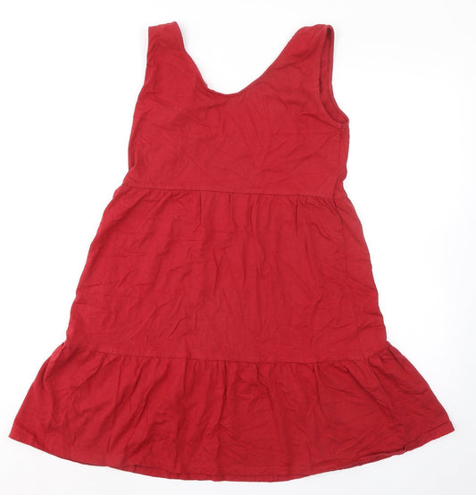 Mango Womens Red 100% Cotton Tank Dress Size M Scoop Neck Pullover