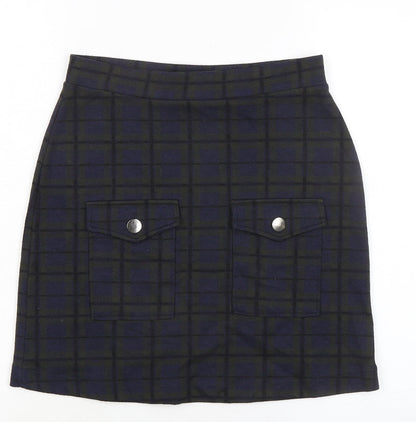 NEXT Womens Blue Plaid Cotton A-Line Skirt Size 8