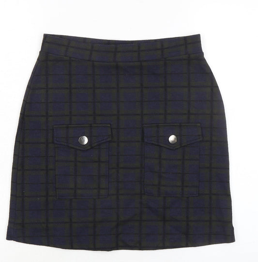 NEXT Womens Blue Plaid Cotton A-Line Skirt Size 8