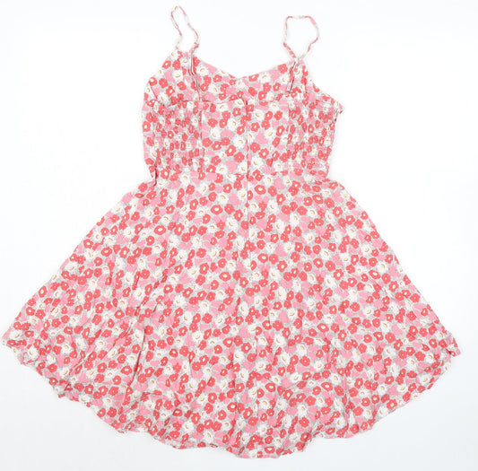 Old Navy Womens Pink Floral Rayon Slip Dress Size M V-Neck Zip