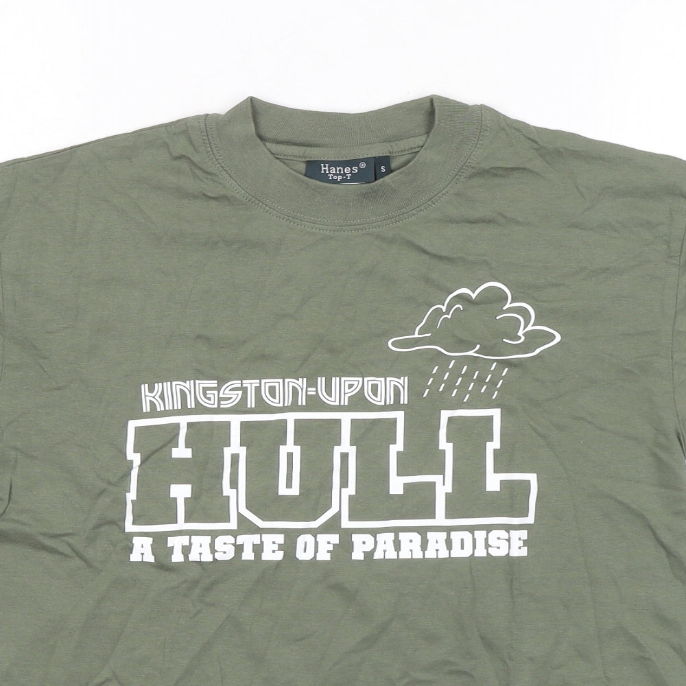 Womens UK Size S Hanes Green Basic T-Shirt