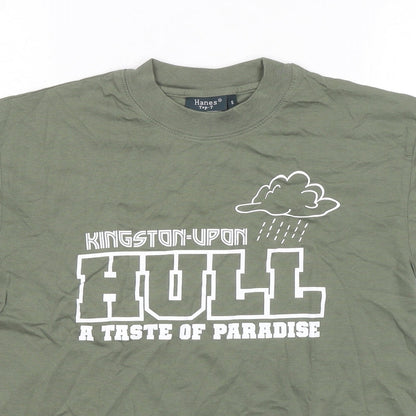 Womens UK Size S Hanes Green Basic T-Shirt