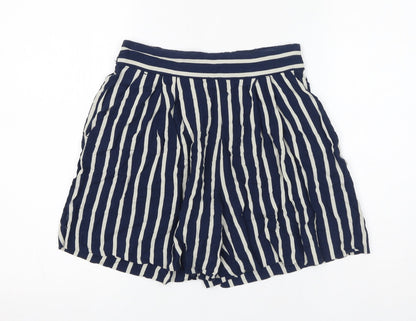 H&M Womens Blue Striped Viscose Culotte Shorts Size 8 Regular