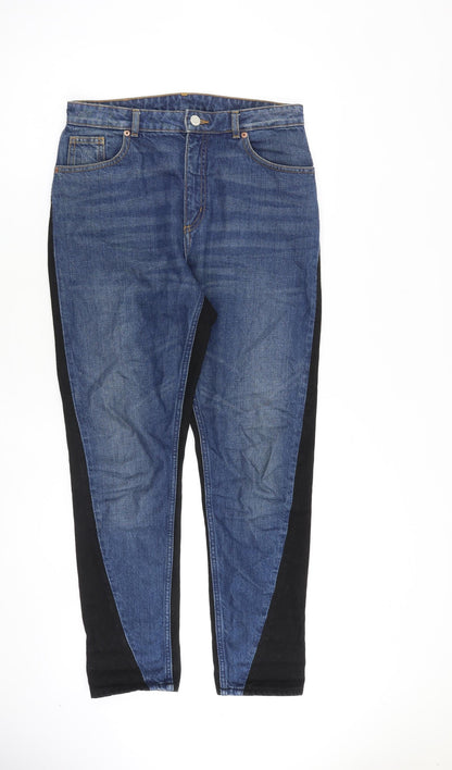 Monki Womens Blue Cotton Tapered Jeans Size 29 in L29 in Regular Zip