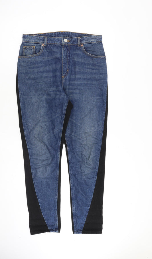Monki Womens Blue Cotton Tapered Jeans Size 29 in L29 in Regular Zip
