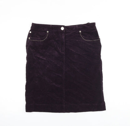 Marks and Spencer Womens Purple Cotton A-Line Skirt Size 12 Zip