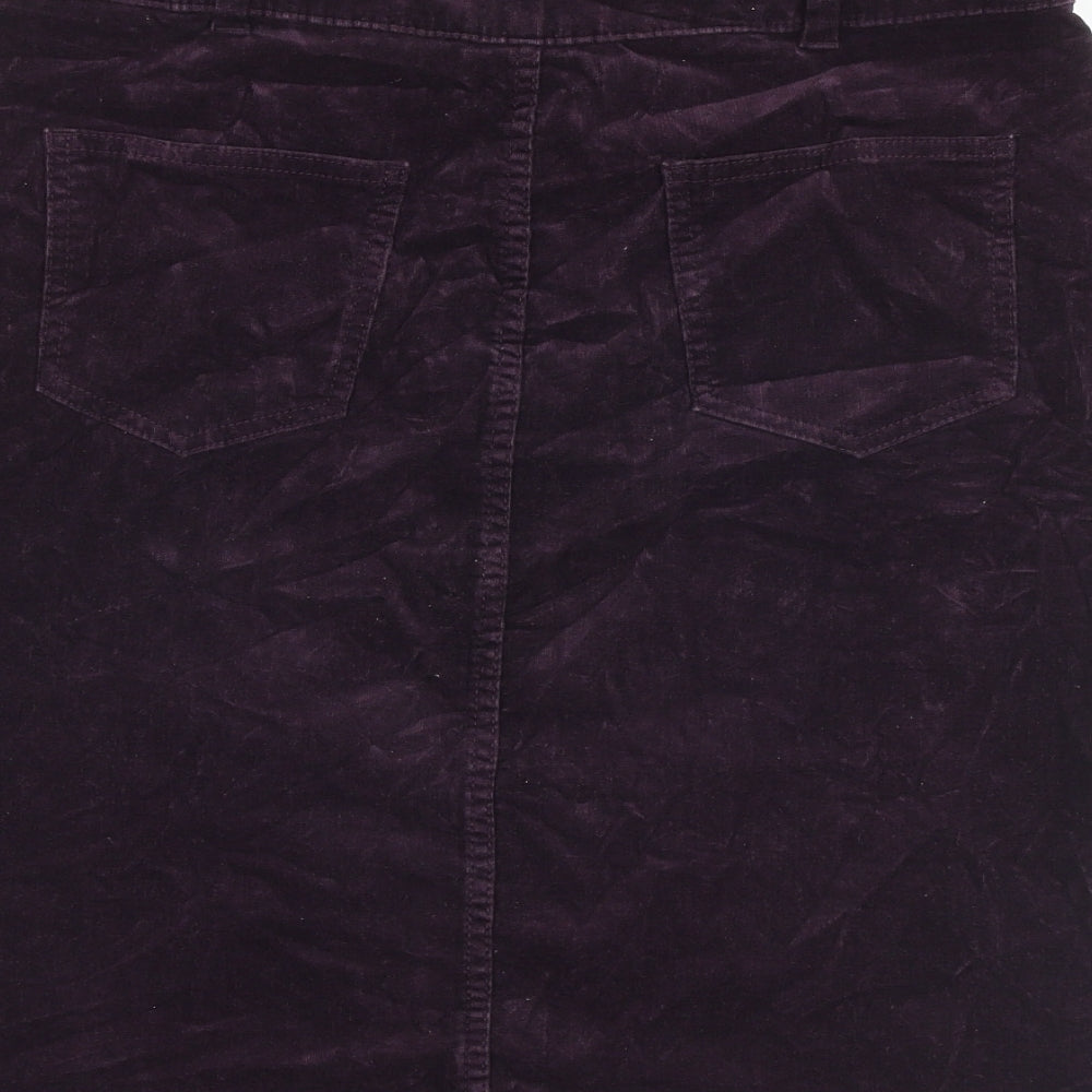 Marks and Spencer Womens Purple Cotton A-Line Skirt Size 12 Zip