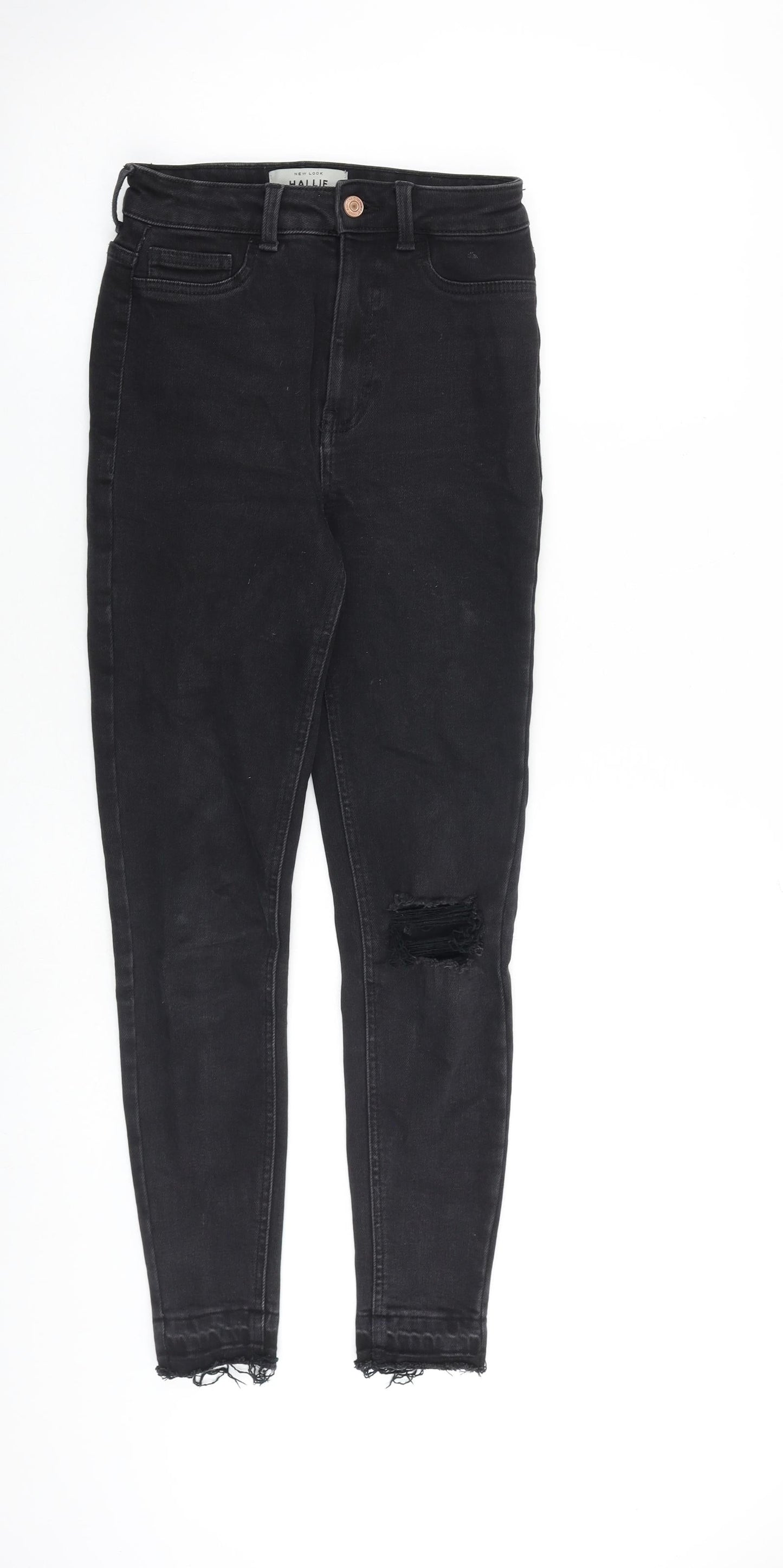 New Look Womens Black Cotton Skinny Jeans Size 8 L27 in Slim Zip - Raw Hem