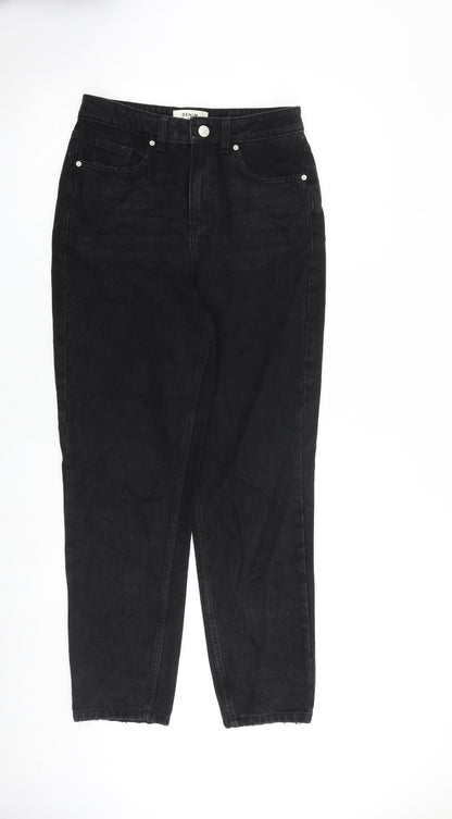 Miss Selfridge Womens Black Cotton Tapered Jeans Size 8 L29 in Regular Zip
