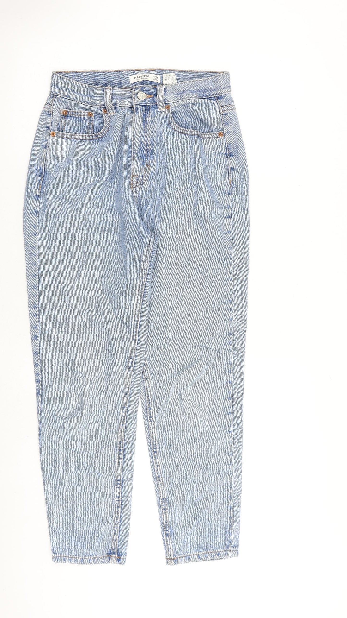 Pull&Bear Womens Blue Cotton Tapered Jeans Size 6 L27 in Regular Zip