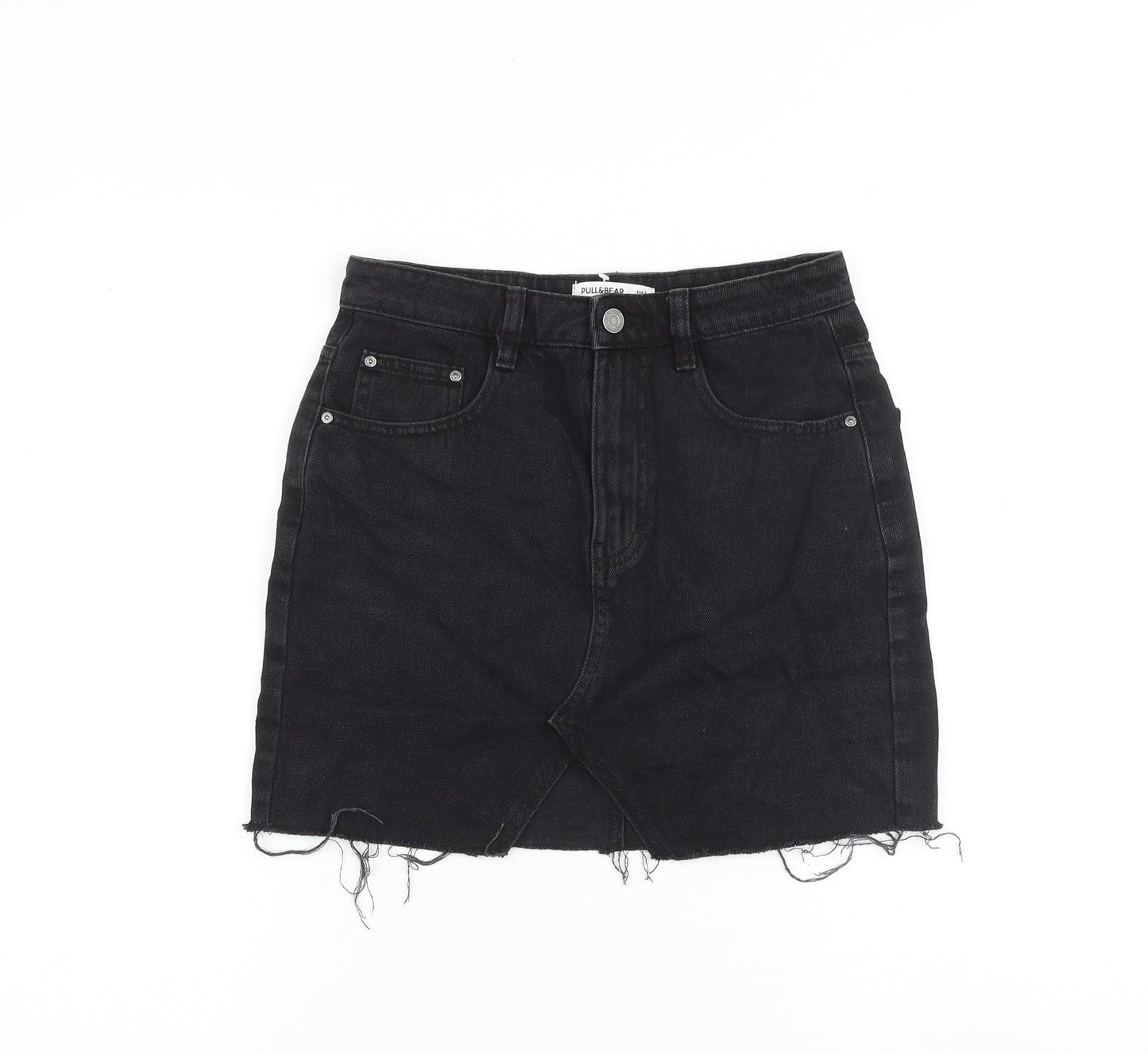Pull&Bear Womens Black Cotton Mini Skirt Size S Zip