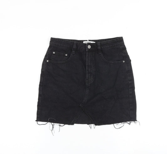 Pull&Bear Womens Black Cotton Mini Skirt Size S Zip