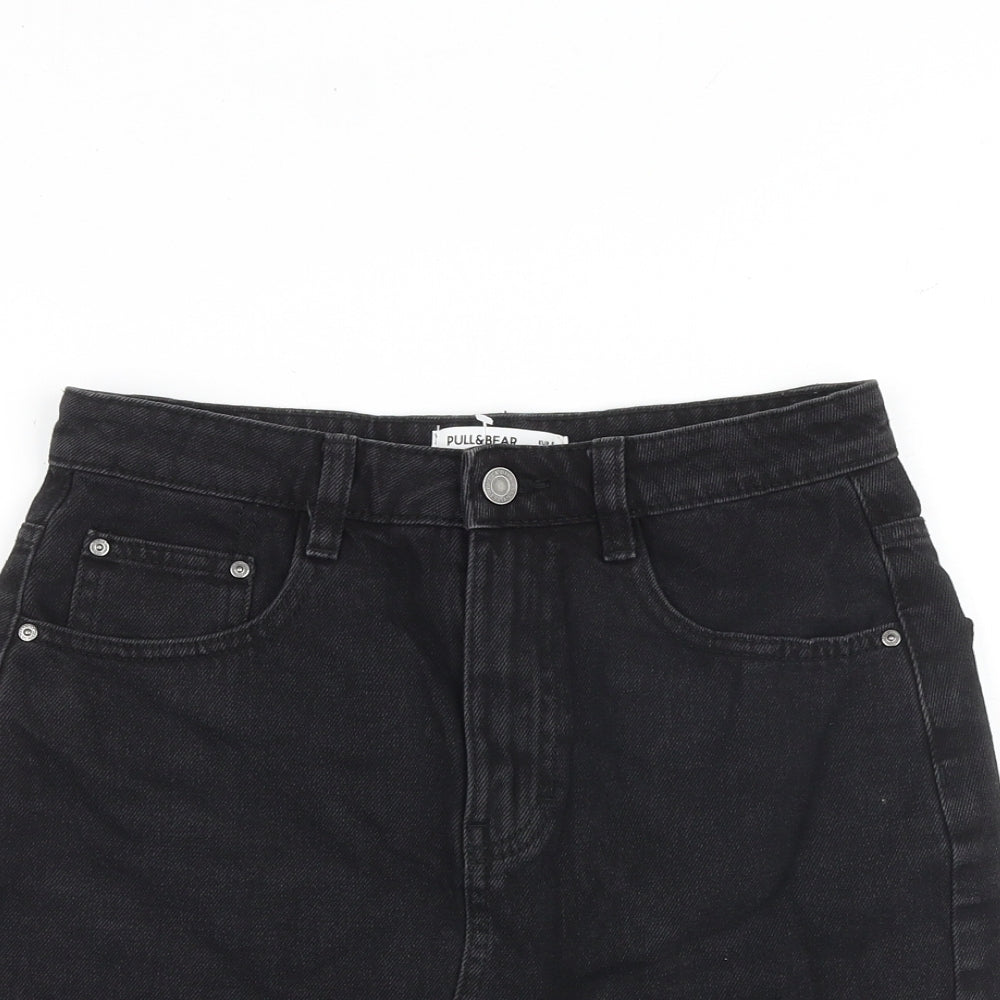 Pull&Bear Womens Black Cotton Mini Skirt Size S Zip