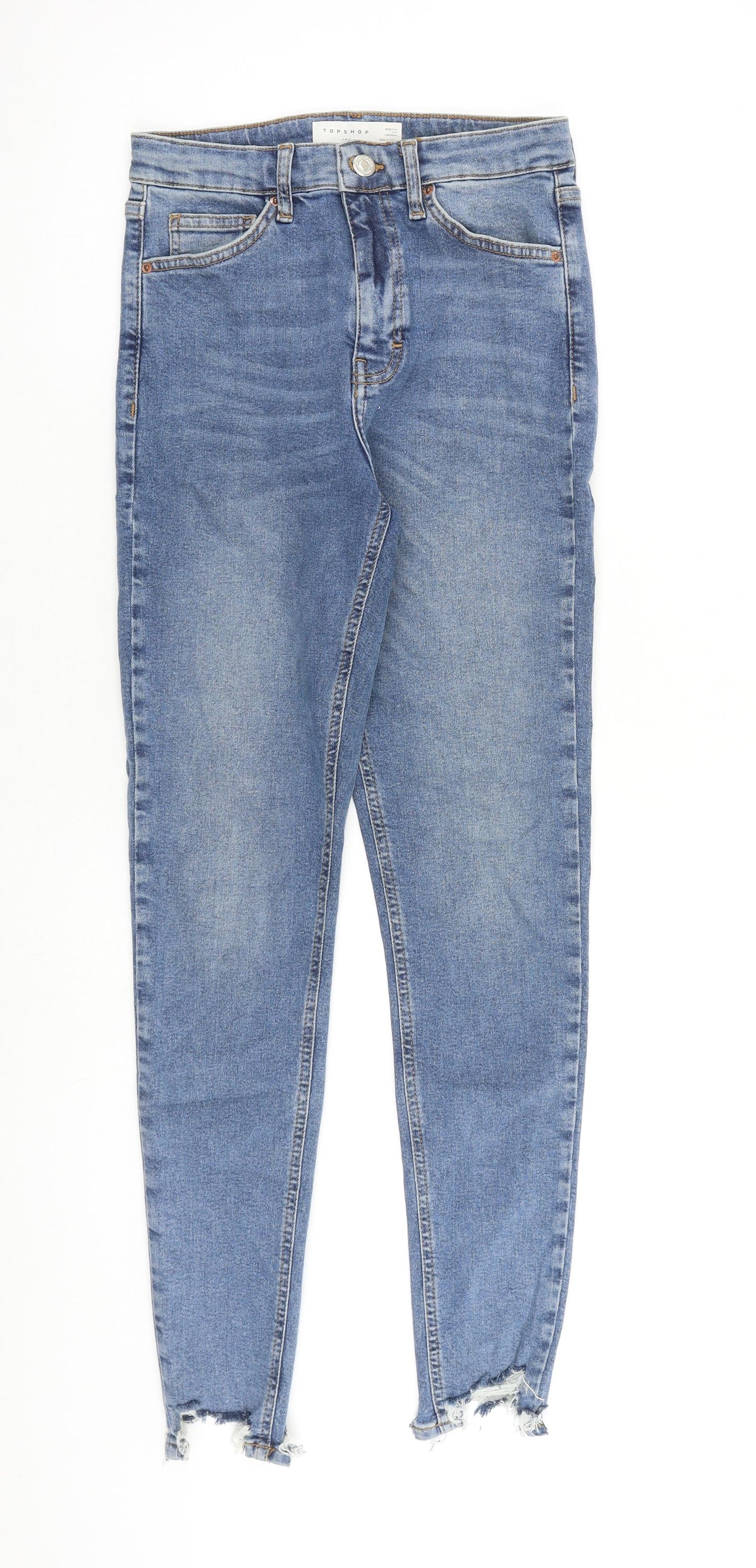 Topshop Womens Blue Cotton Skinny Jeans Size 28 in L32 in Regular Zip - Distressed Hems