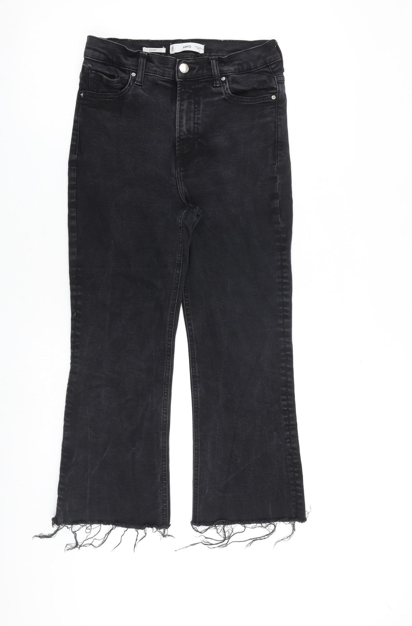 Mango Womens Black Cotton Bootcut Jeans Size 12 L23 in Regular Zip - Raw Hem