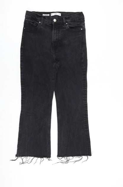 Mango Womens Black Cotton Bootcut Jeans Size 12 L23 in Regular Zip - Raw Hem