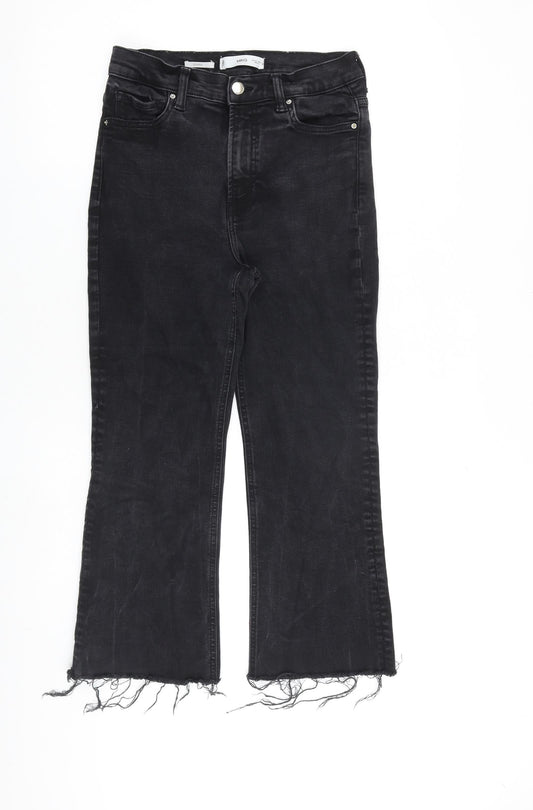 Mango Womens Black Cotton Bootcut Jeans Size 12 L23 in Regular Zip - Raw Hem
